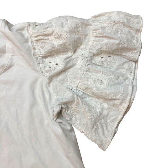 Bailey 44 Women's Blouse L White Round Neck Eyelet Embroidered Short Sleeve Boho - Picture 2 of 6